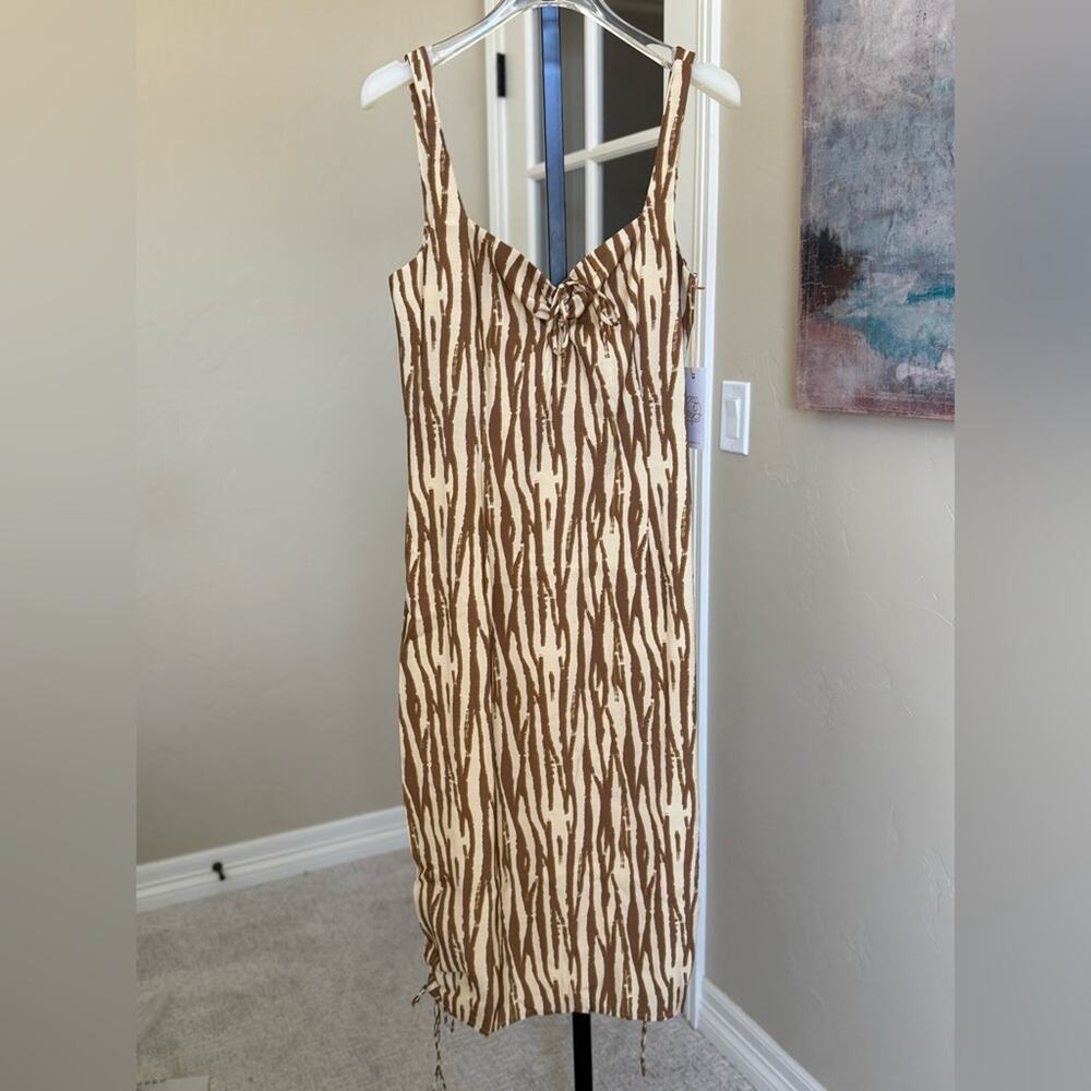 New Backyard Roses Ryder Mini Dress Low Back Brown Zebra Print Women’s Small
